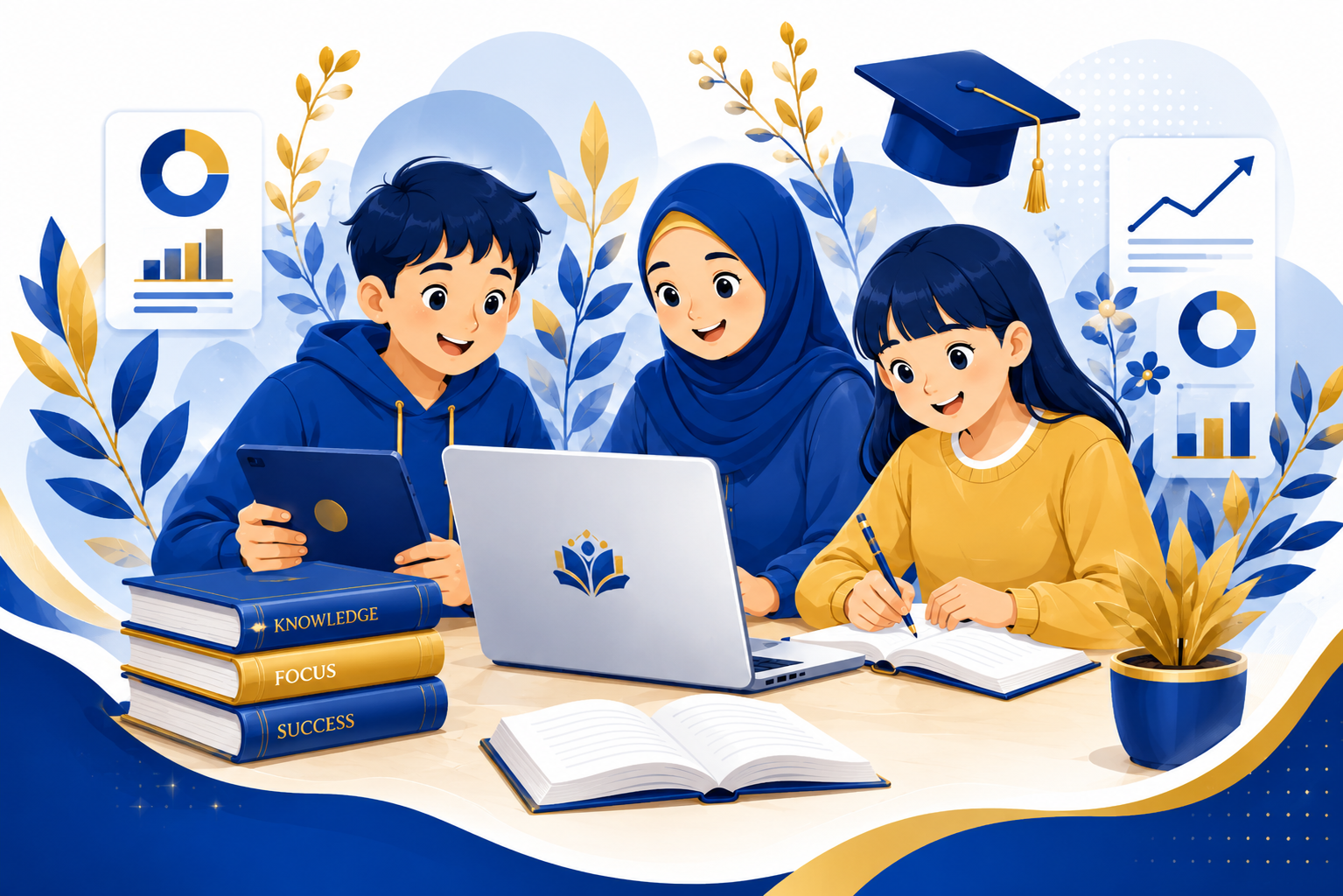 Mockup bahan latihan digital di atas meja belajar